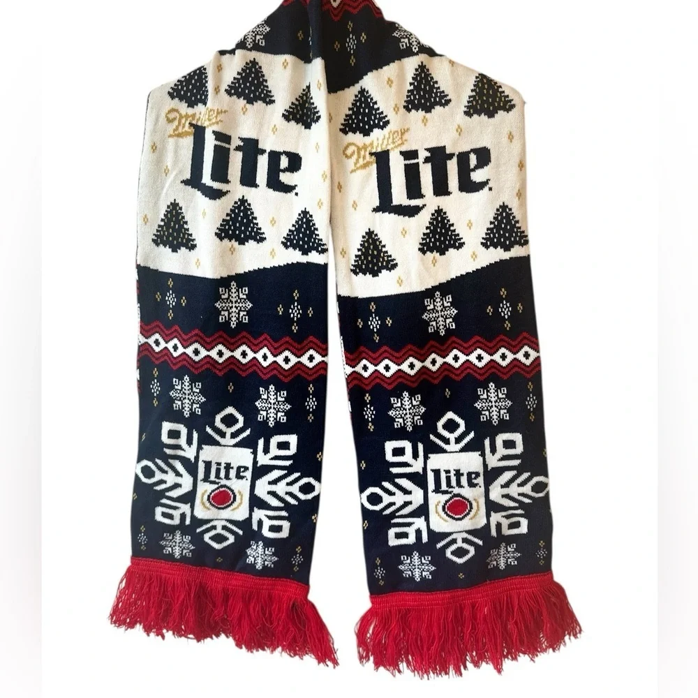 Miller Lite Beer Ugly Christmas Scarf Collectible Reindeer Snowflake